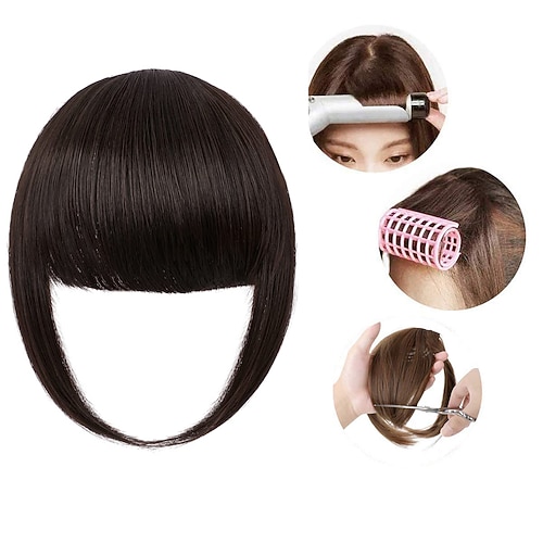 pony haarclip in pony pony fransen mit bügeln haarteile für frauen dicker pony flach ordentlich pony haarverlängerung zum täglichen tragen Image