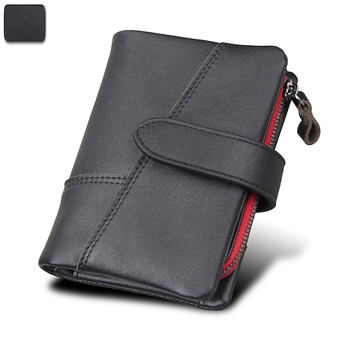 Echtes Rindsleder Kurzgeldbörse mit Splicing Geldbörse Münzfach Kartenhalter abnehmbares Reißverschlussfach Clutch Handtasche Öl-Wachs-Leder Notizbuch