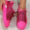 Damen Sneaker Flache Schuhe Rosa Schuhe Übergrössen Fantasy-Schuhe Party Täglich Einfarbig Schnürung Flacher Absatz Runde Zehe Mode Lässig PU Schwarz Rosa Rosenrot