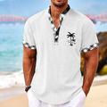 Kariertes Kokospalmen-Hemd für Herren, Resort-Hawaii-Hemd mit 3D-Druck, Henley-Hemd, Hemd mit Knöpfen, Sommerhemd, Urlaub, Ausgehen, Frühling Sommer Stehkragen Henley-Kragen Kurzarm schwarz weiß