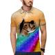 Herren Poloshirt Tennishemd Golfhemd Tier Regenbogen Katze Kragen Gelb Rosa Blau Purpur 3D-Druck Strasse Casual Kurzarm Button-Down Bekleidung Modisch Cool Brautkleider schlicht