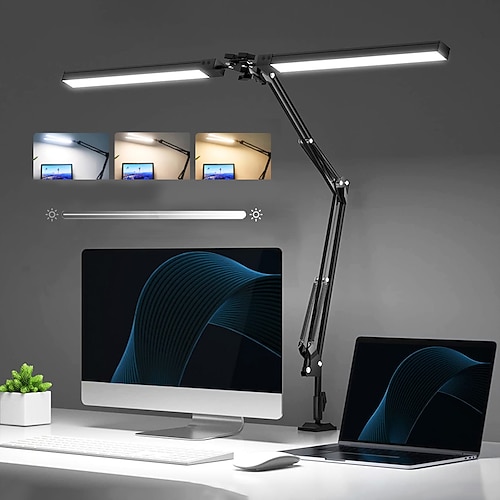 led lesetischlampe 24 watt klappbare schwingarm schreibtischlampe mit klemme dimmbar geeignet für werkbank home augenpflege büro studie shustar Image
