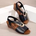 Damen Sandalen Boho Schnalle Plattform Peep Toe Elegant Böhmen Modisch Mikrobielles Leder Gummiband Schwarz Blau Braun