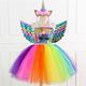 Kinder Mädchen 3-tlg Einhorn Kleid Regenbogen Patchwork Pailletten Schnüren Patchwork bunt blau gold knielang ärmellos niedlich Kleider Sommer Regular Fit 3-10 Jahre