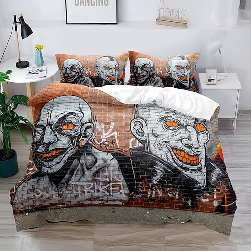 3D-Street-Art-Graffiti-Serie-Druck, Bettbezug, Bettwäsche-Sets, Bettdeckenbezug mit 1 bedruckter Bettbezug oder Bettdecke, 2 Kissenbezüge für Doppelbett/Queen/King Image