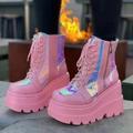 Damen Stiefel Plateaustiefel Lolita Demonia Stiefel Party Täglich Feste Farbe 3D Stiefeletten Stiefeletten Plattform Keilabsatz Modisch Sport Brautkleider schlicht Wanderschuhe PU Leder Kunstleder