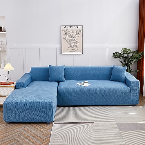 Stretch-Sofabezug, Schonbezug, Jacquard, elastisch, Sofagarnitur, Sessel, Zweisitzer, 4- oder 4- oder 3-Sitzer, Burgunderrot, L-Form, Weiß, Grau, Schwarz, einfarbig, weich, strapazierfähig, waschbar Image