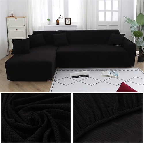 Stretch-Sofabezug, Schonbezug, Jacquard, elastisch, Sofagarnitur, Sessel, Zweisitzer, 4- oder 4- oder 3-Sitzer, Burgunderrot, L-Form, Weiß, Grau, Schwarz, einfarbig, weich, strapazierfähig, waschbar Image