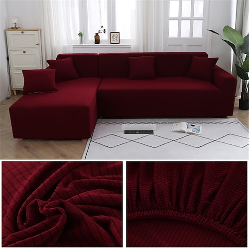 Stretch-Sofabezug, Schonbezug, Jacquard, elastisch, Sofagarnitur, Sessel, Zweisitzer, 4- oder 4- oder 3-Sitzer, Burgunderrot, L-Form, Weiß, Grau, Schwarz, einfarbig, weich, strapazierfähig, waschbar Image