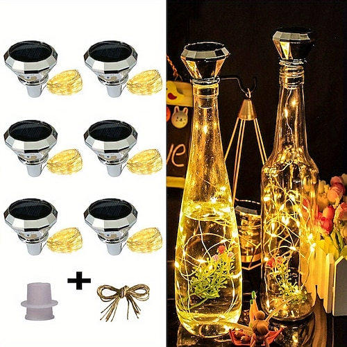 Solar-Licht für Weinflaschen, Korken, Diamant, 20 LEDs, Kupferdraht, für den Außenbereich, wasserdicht, Märchen-Lichterkette, Garten, Hochzeit, Hofdekoration, 2 m (78,74 Zoll) Image