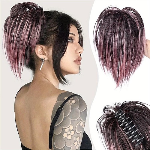 Y2K-Haarteil mit unordentlichem Dutt, Krallenclip im Haarknoten, synthetischer, gewellter, lockiger Chignon-Haarknoten für Frauen, Verlängerungen, zerzauste Hochsteckfrisur, Haarknoten, Krallenclip, Image