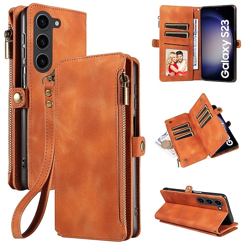 Handy Hülle Handyhüllen Für Samsung Galaxy S24 S23 S22 S23 FE S21 Ultra Plus S20 Brieftaschenhülle Mit Ständer Reisverschluss Kartenfach PU-Leder