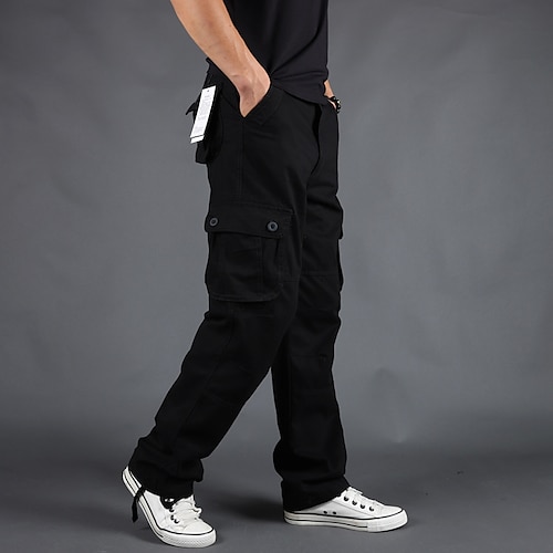 Herren Cargohose Cargohosen Cargohose Hose Hosen Taktisch Arbeitshose Gerade geschnitten Pattentasche Glatt Komfort Atmungsaktiv In voller Länge Outdoor Arbeit Basic Taktisch Schwarz Armeegrün Image