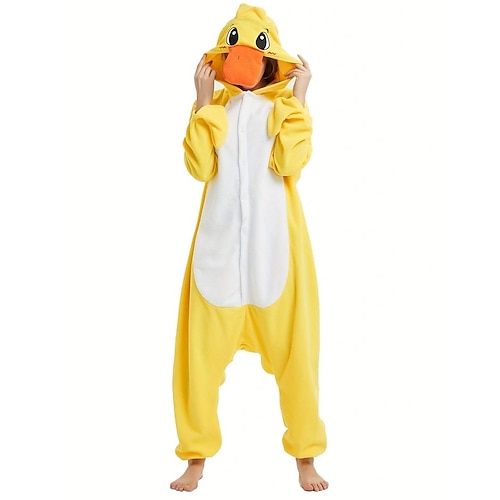 Kigurumi-Pyjamas Ausgefallene Kostüme Nachtwäsche Tier Ente Zeichentrick Warm Schlafanzug Lustiges Kostüm Erwachsene Unisex Männer und Frauen Halloween Karneval Party Leistung Hausbekleidung