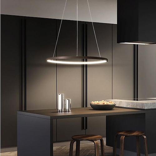 1-flammige LED-Pendelleuchte 40cm 60cm 80cm Aluminium Acrylkreis goldweiß schwarz lackierte Oberflächen dimmbar für moderne einfache Wohnküche Schlafzimmer 25w 38w 50w nur mit Fernbedienung dimmbar Image