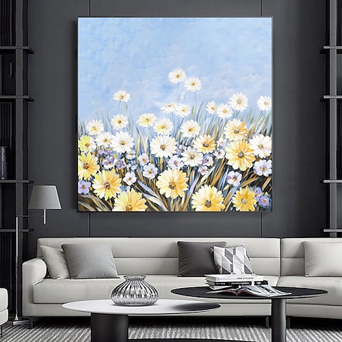 Handgefertigtes Ölgemälde auf Leinwand, Wandkunst, Dekoration, moderne abstrakte Blumen für Wohnkultur, gerolltes, rahmenloses, ungedehntes Gemälde Image