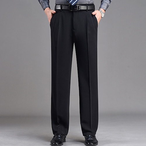 Herren Anzughosen Hose Hosen Chinesisch Chino Faltenhose Tasche Gerade geschnitten Glatt Atmungsaktiv Weich Hochzeit B¨¹ro Geschäft Schick Modern Klassisch Graues Grün Schwarz Hoher Taillenbund Image