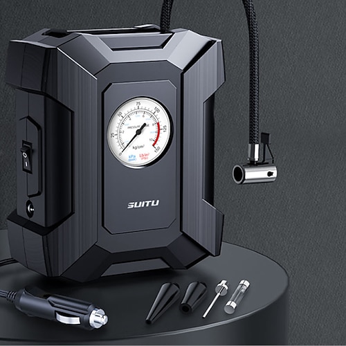 Tragbarer Luftkompressor für Reifenfüller, 12-V-Gleichstrom-Luftpumpe für Autoreifen mit digitalem Manometer 150 psi und LED-Notlicht, Reifenpumpe für Auto, Fahrrad, Motorrad, Basketball und andere Image