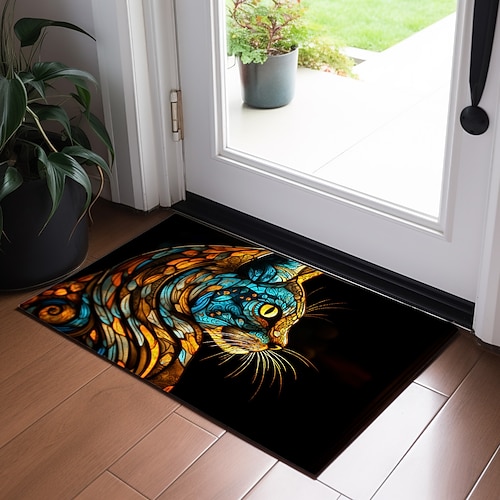 Buntglas-Katzen-Fußmatte, Fußmatten, waschbare Teppiche, Küchenmatte, rutschfester, ölbeständiger Teppich, Innen- und Außenmatte, Schlafzimmer-Dekoration, Badezimmermatte, Eingangsteppich Image