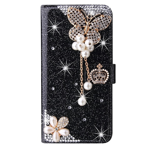 Handy Hülle Handyhüllen Für Samsung Galaxy S25 S23 S22 S21 FE S21 Ultra Plus A35 5G A54 A73 A53 A33 Brieftaschenhülle Strass Mit Kartenhalter Magnetischer Flip Glitzernd Kristalldiamant PU-Leder Image