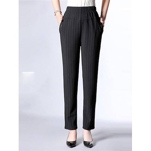 Damen Anzughose Fleecehose Hosen Hose Mode Streetwear Arbeit Volle Länge Hohe Taille Karomuster Gestreift Tasche Elastischer Bund Druck Bequem Atmungsaktiv Mikroelastisch Büro / Karriere Straße Image