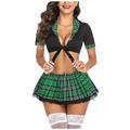 Studentenuniform-Dessous-Set für Frauen, zweiteilige Dessous-Outfits, sexy Spitzen-Dessous mit Krawattenoberteil und Mini-Faltenrock, sexy Halloween-Kostüm, Karneval