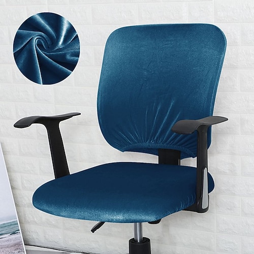 Samt-Bürostuhlbezug, Computer-Schreibtischstuhl-Bezug, Stretch-Spandex, staubdicht, universal, geteilt, rotierender Drehstuhl-Schonbezug, Schutz, 2-teiliges Set, Büro-Geschenk für Damen und Herren Image
