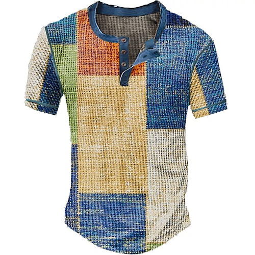 Herren Waffel-Henley-Hemd Graphic Plaid Farbblock Henley Bekleidung 3D-Druck Outdoor Täglich Kurzarm Taste Modisch Designer Stilvoll Vintage Image