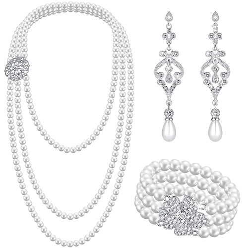 Vintage 1920er Der große Gatsby Zubehörset Charleston Hochzeitsgast Kostüm Damen Maskerade Hochzeitsempfang Junggesellinnenabschiedsparty Festival Erwachsene Armband Ohrringe Halskette Ganzjahres Image