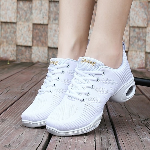 Atmungsaktive Jazz-Dance-Sneaker aus weißem Mesh für Damen – leichte Schnürschuhe mit Luftpolster für Fitness, Zumba, Hip-Hop und Übungstraining Image