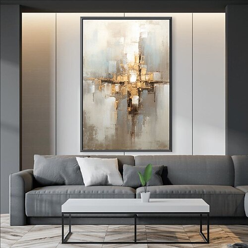 Großes handgemaltes Blattgoldgemälde auf Leinwand, abstraktes beiges Ölgemälde, luxuriöse Kunst, strukturiertes Gemälde, handgemalte Kunst, goldenes Ölgemälde, Wanddekoration für Hoteldekoration Image