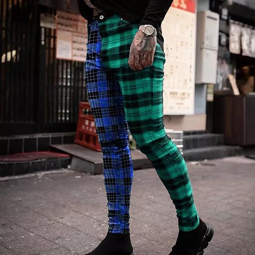 Herren Hose Hosen Chinesisch Chino Hose Jogginghosen Karierte Anzughose Schottenstoff Kariert Komfort Weich B¨¹ro Geschäft Strassenmode Smart Casual Rote Purpur Unelastisch Image