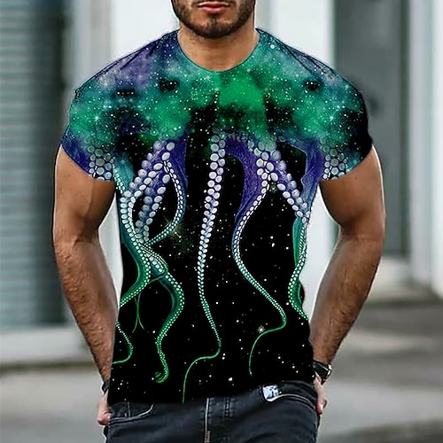 Herren Grafik Oktopus T Shirt Kurzarm T-Shirt 3D-Druck Rundhalsausschnitt Hemd Designer Klassisch Lässig Täglich Sport Wochenende Schwarz / Weiß Rote Blau Sommer Bekleidung S M L XL XXL 3XL Image