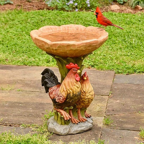 Vogeltränken für draußen, Polyresin-Vogeltränke in Tierform mit braunem Sockel, handgefertigte Wildvogel-Futterstation und Vogeltränkeschale, Gartenstatue und Figur für den Außenbereich, Garten, Rasendekoration