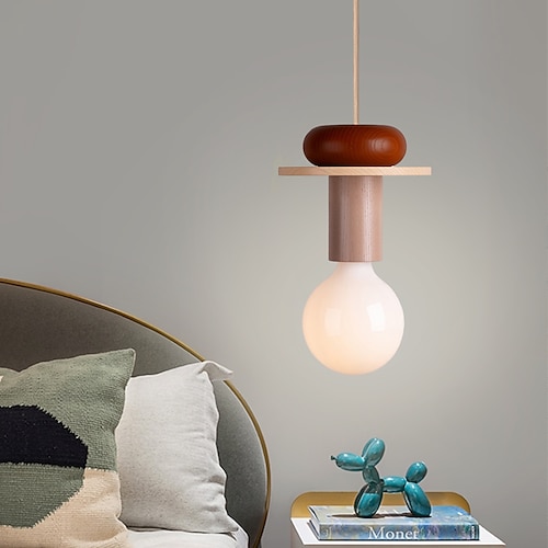 LED-Pendelleuchte, Holz-Hängelampe, einfache Café-Restaurant-Bar-Pendelleuchte, Metall-Deckenleuchte für Schlafzimmer, Kinderzimmer, 110–240 V Image