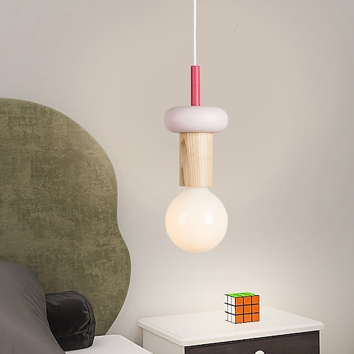 LED-Pendelleuchte, Holz-Hängelampe, einfache Café-Restaurant-Bar-Pendelleuchte, Metall-Deckenleuchte für Schlafzimmer, Kinderzimmer, 110–240 V Image