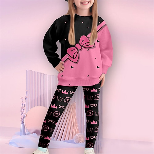Mädchen 3D Buchstabe Set aus Sweatshirt und Leggings Set Langarm 3D-Druck Herbst Winter Aktiv Modisch Täglich kinderkleidung 4-12 Jahre Rundhalsausschnitt Outdoor Urlaub Verabredung Regular Fit Image