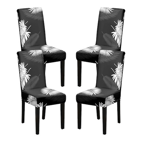 Stretch-Spandex-Esszimmerstuhlbezug Stuhlhussen, 4-teiliges Set, Blumenmuster, Stretch-Stuhlschutzbezug, Sitzbezug mit Gummiband für Esszimmer, Hochzeit, Zeremonie, Bankett, Heimdekoration Image