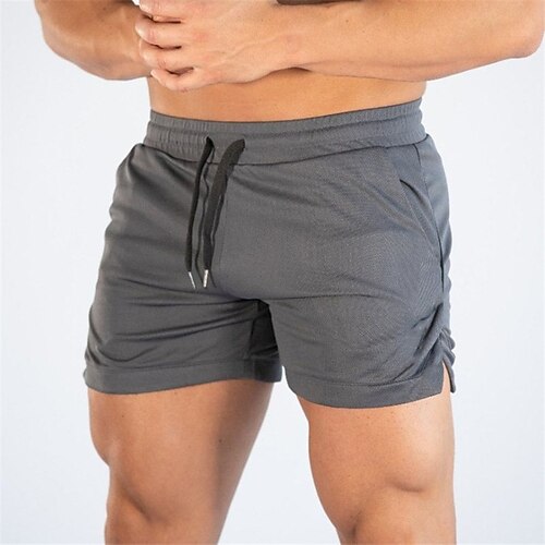 Herren Sportliche Shorts Laufshorts Turnhose Kordelzug Seitentaschen Geteilt Einfarbig Atmungsaktiv Schnelltrocknend Outdoor Sportlich Strand Lässig Shorts Schwarz Weiß Mikroelastisch Image
