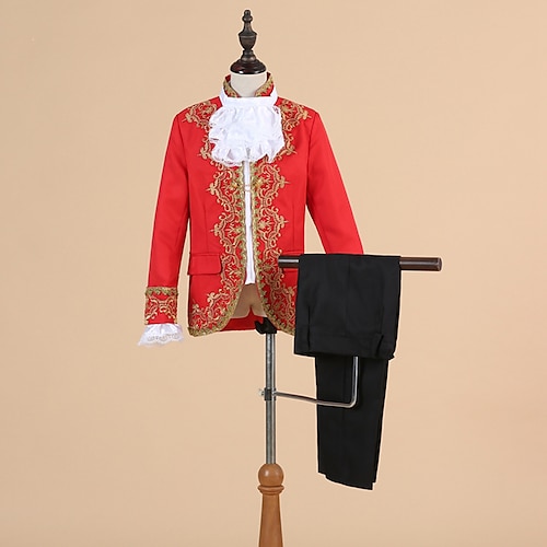 Mantel Hosen Kragen Retro Vintage Mittelalterlich Mantel Hose Outfits Prinz Aristokrat Bestickt Overall / Hosenanzug Kostüm Jungen Party Platinjubiläum der Königin 2022 Elisabeth 70 Jahre Kinder