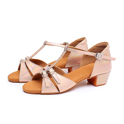 Damen Schuhe für den lateinamerikanischen Tanz Leistung Ausbildung Praxis Satin Grundlegend Sandalen Schnalle Starke Ferse T-Riemen Knöchelriemen Silber Dunkel Braun Schwarz Image