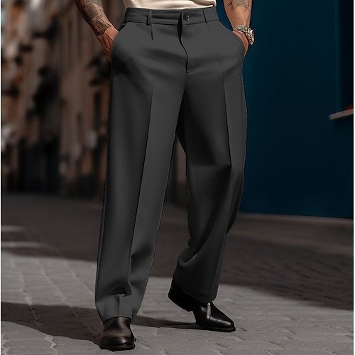 Herren Hose Anzughose Baggy-Hosen Freizeithose Fronttasche Gerader Schnitt Einfach Komfort Atmungsaktiv Hochzeit Lässig Täglich Mode Basic Schwarz Weiß Image