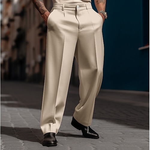 Herren Hose Anzughose Baggy-Hosen Freizeithose Fronttasche Gerader Schnitt Einfach Komfort Atmungsaktiv Hochzeit Lässig Täglich Mode Basic Schwarz Weiß Image