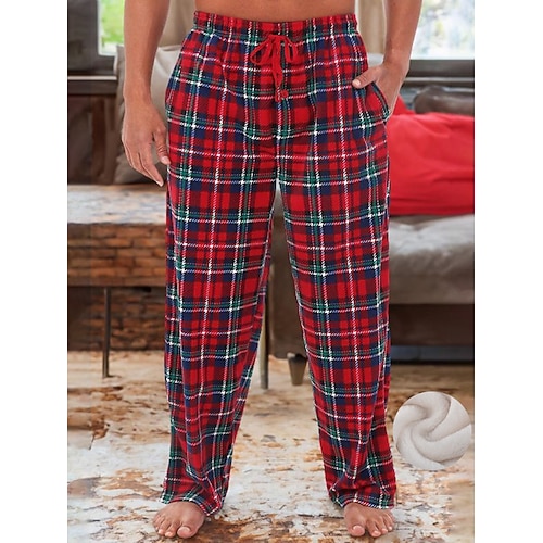 Herren Hausanzug Flanell-Pyjama-Hose Karierte hose Lounge Hose 1 pcs Plaid Grafik-Drucke Stilvoll Brautkleider schlicht Komfort Heim Täglich Flanell Komfort Hose Kordelzug Elastische Taille Herbst Image