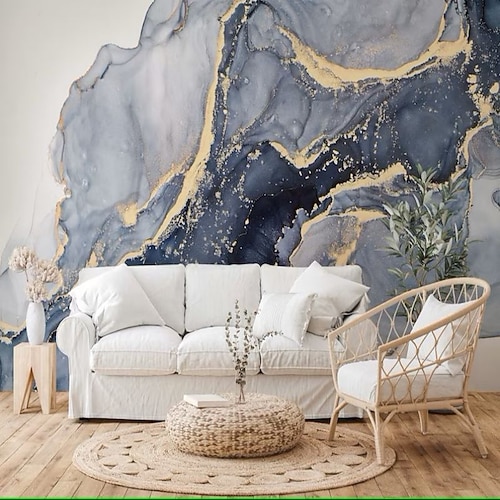 Coole Tapeten, blaue Tapete, Wandbild, abstrakter Marmor, Wandverkleidungsaufkleber, abziehen und aufkleben, entfernbares PVC/Vinyl-Material, selbstklebend/Kleber erforderlich, Wanddekoration für Image