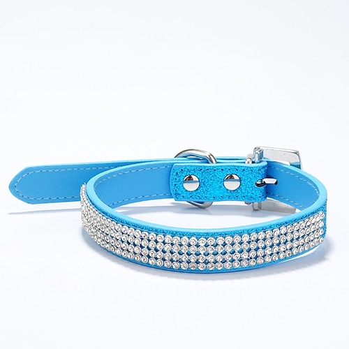 hundehalsband verstellbar / versenkbar strass pu-leder lila rot blau rosa schwarz für mädchen hund Image