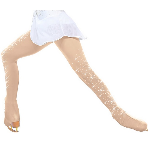 Über die Stiefel Eiskunstlaufstrumpfhosen Damen Mädchen Eislaufen Outfits Unterteile Khaki Spandex Fleece Hohe Elastizität Training Übung Wettbewerb Eiskunstlaufkleidung Thermowarm Kristall / Strass Image