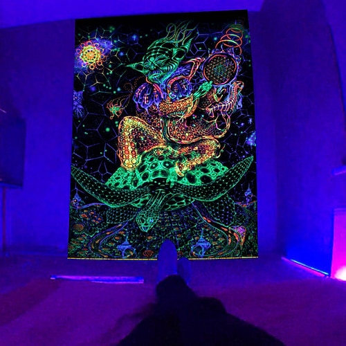 Schwarzlicht Wandteppich UV reaktiv im Dunkeln leuchtend Party Neon psychedelisch trippig neblig hängender Wandteppich Wandbild für Wohnzimmer Schlafzimmer Image