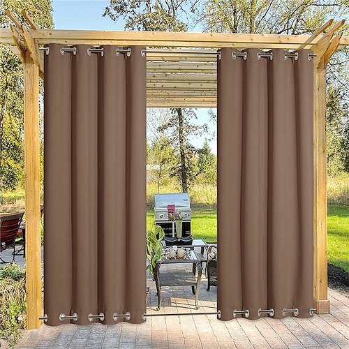 wasserdichter Outdoor Vorhang Sichtschutzvorhang für den Außenbereich, doppelte Ösen, verschiebbarer Terrassenvorhang, Bauernhausvorhänge, Pergolavorhänge mit Ösen für Pavillon, Balkon, Veranda, Image