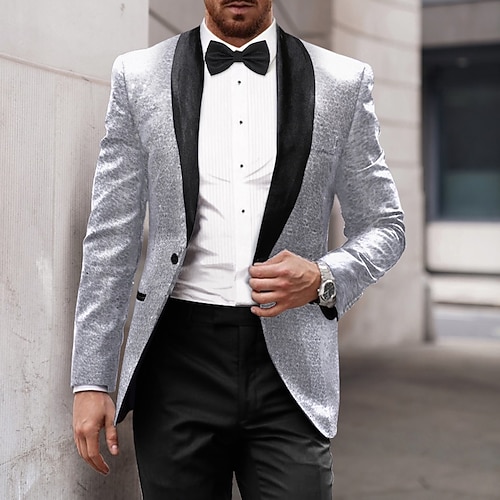 Herren Pailletten 70er Jahre Disco Retro Blazer Party Glitzer Freizeitjacke Muster Einreihig Einknopf Schwarz Silber Burgunder Königsblau Gold Image